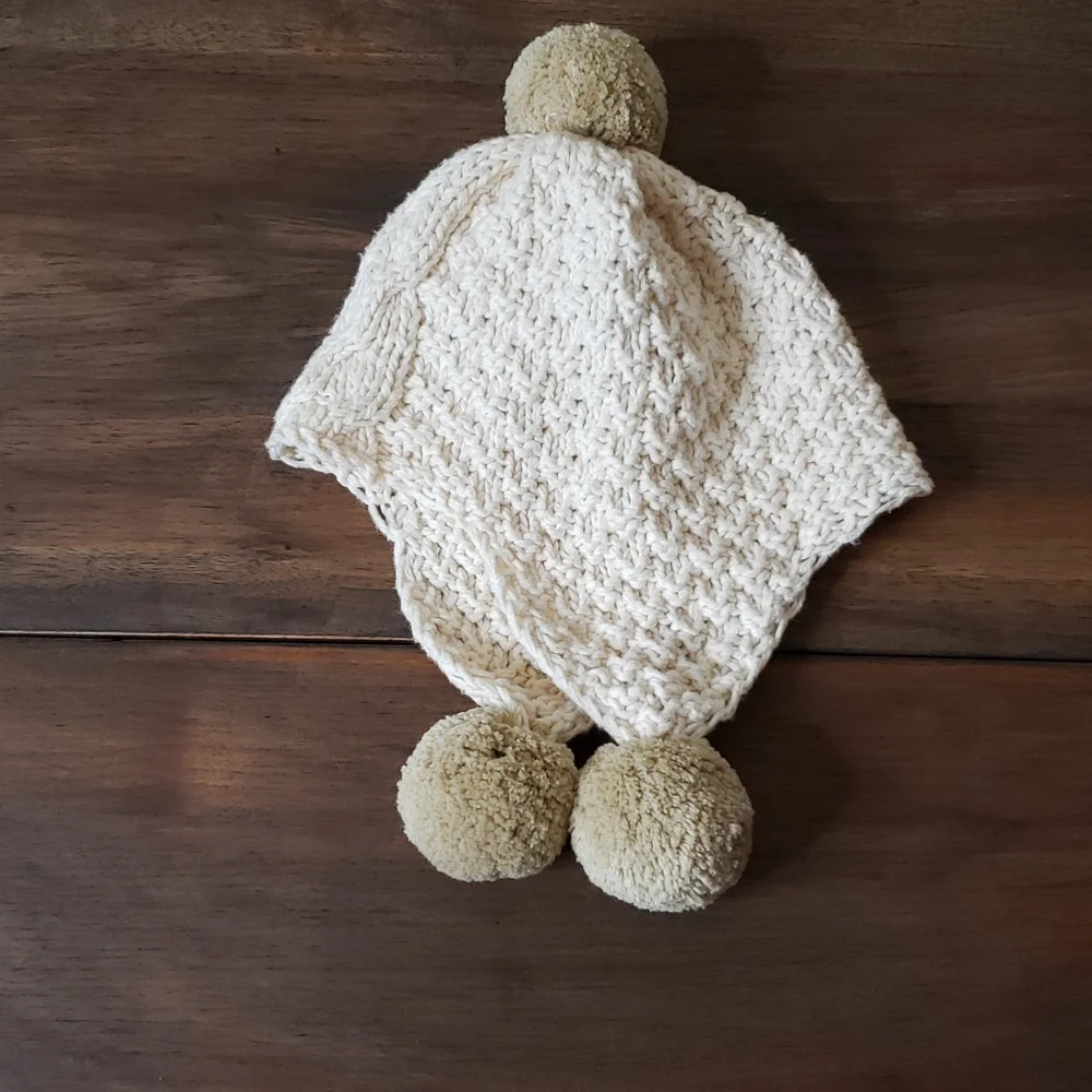 2H Knits 100% Cotton Infant Cable Knit PomPom Hat Sz XS